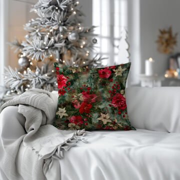 Yılbaşı Koleksiyonu- 45x45 cm Dikilmemiş 2’li Kırlent Paneli – Kokina Çiçekleri