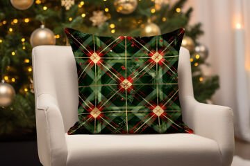 Yılbaşı Koleksiyonu- 45x45 cm Dikilmemiş 2’li Kırlent Paneli – Kokina Çiçekleri Ekose