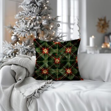 Yılbaşı Koleksiyonu- 45x45 cm Dikilmemiş 2’li Kırlent Paneli – Kokina Çiçekleri Ekose