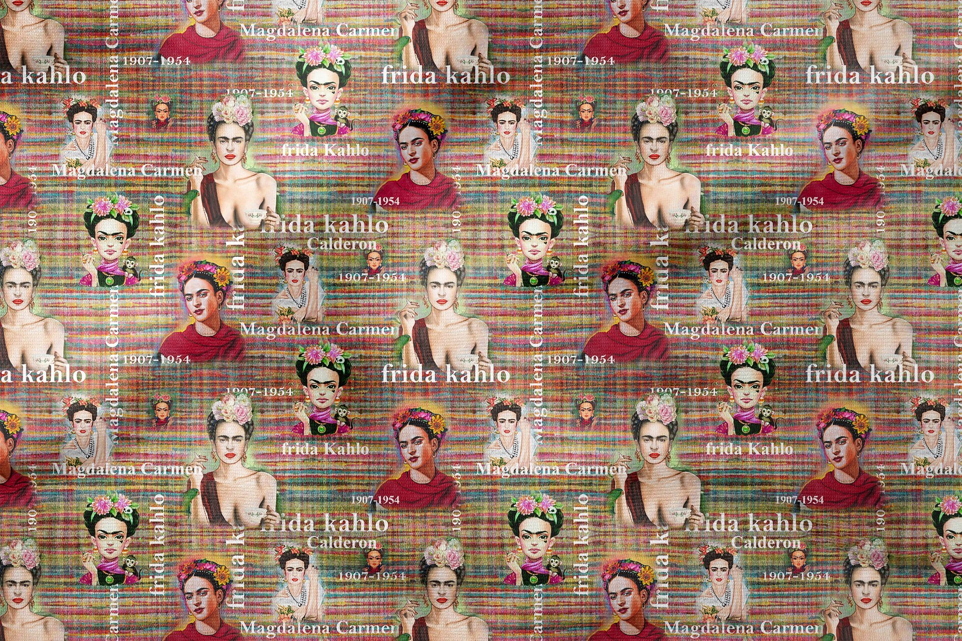 Etnik Zeminli Frida Kahlo Desenli Kumaş(SONBAHAR İNDİRİMİ)