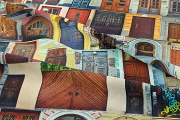 Renkli Karışık Kapı desenli Dijital Baskılı Kumaş