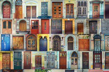 Renkli Karışık Kapı desenli Dijital Baskılı Kumaş