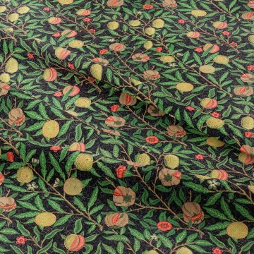 Siyah Zemin Meyve Dalları William Morris Kumaş | Petek Dokulu Dekoratif Kumaş 143 cm
