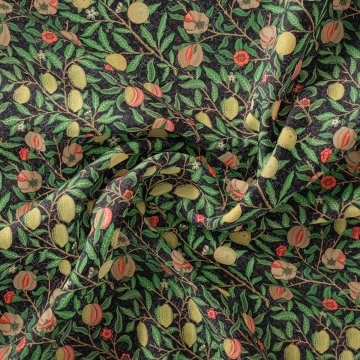 Siyah Zemin Meyve Dalları William Morris Kumaş | Petek Dokulu Dekoratif Kumaş 143 cm