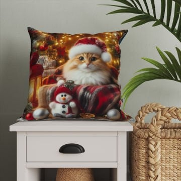 Yılbaşı Koleksiyonu- Christmas Cat Yılbaşı Kostümlü Kediler 2'li Kumaş Kırlent Paneli Dikilmemiş