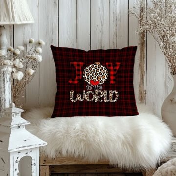 Yılbaşı Koleksiyonu- 45x45 cm Dikilmemiş 2’li Kırlent Paneli – Ekose Zemin Üzerinde Joy To do World