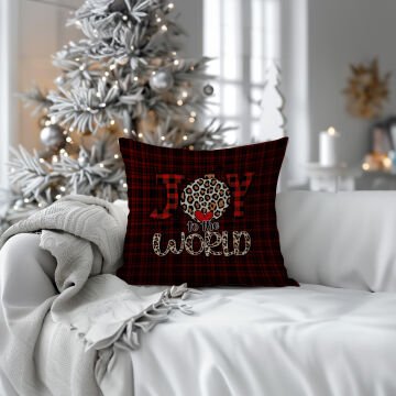 Yılbaşı Koleksiyonu- 45x45 cm Dikilmemiş 2’li Kırlent Paneli – Ekose Zemin Üzerinde Joy To do World