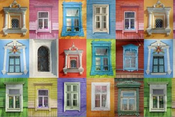 Renkli Duvarlarda Eski Pencere Desenli Dijital Baskı Kumaş(SONBAHAR İNDİRİMİ)