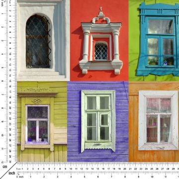 Renkli Duvarlarda Eski Pencere Desenli Dijital Baskı Kumaş(SONBAHAR İNDİRİMİ)
