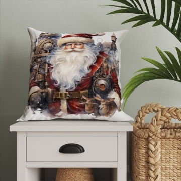 Yılbaşı Koleksiyonu- Christmas Santa Claus - Noel Baba ve Yılbaşı Geyikleri 2'li Kumaş Kırlent Paneli Dikilmemiş