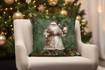 Yılbaşı Koleksiyonu- 45x45 cm Dikilmemiş 2’li Kırlent Paneli – Noel Baba