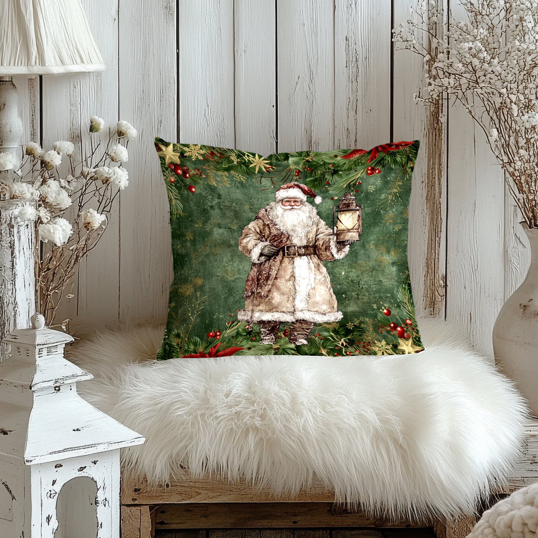 Yılbaşı Koleksiyonu- 45x45 cm Dikilmemiş 2’li Kırlent Paneli – Noel Baba