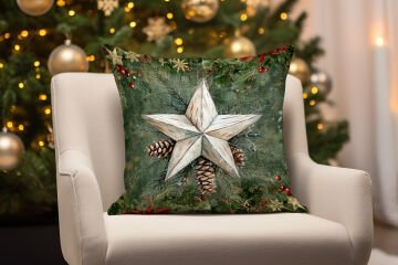 Yılbaşı Koleksiyonu- 45x45 cm Dikilmemiş 2’li Kırlent Paneli – Kozalak ve Yıldız