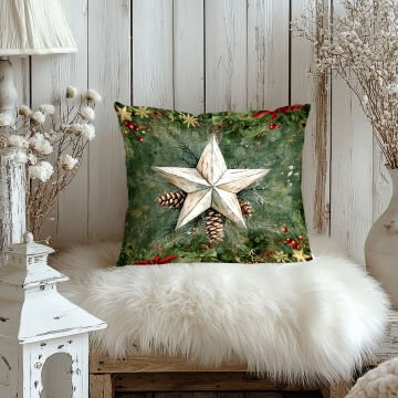 Yılbaşı Koleksiyonu- 45x45 cm Dikilmemiş 2’li Kırlent Paneli – Kozalak ve Yıldız