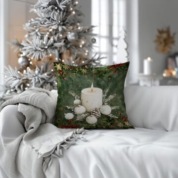 Yılbaşı Koleksiyonu- 45x45 cm Dikilmemiş 2’li Kırlent Paneli – Yılbaşı Dekor Mum Kozalak