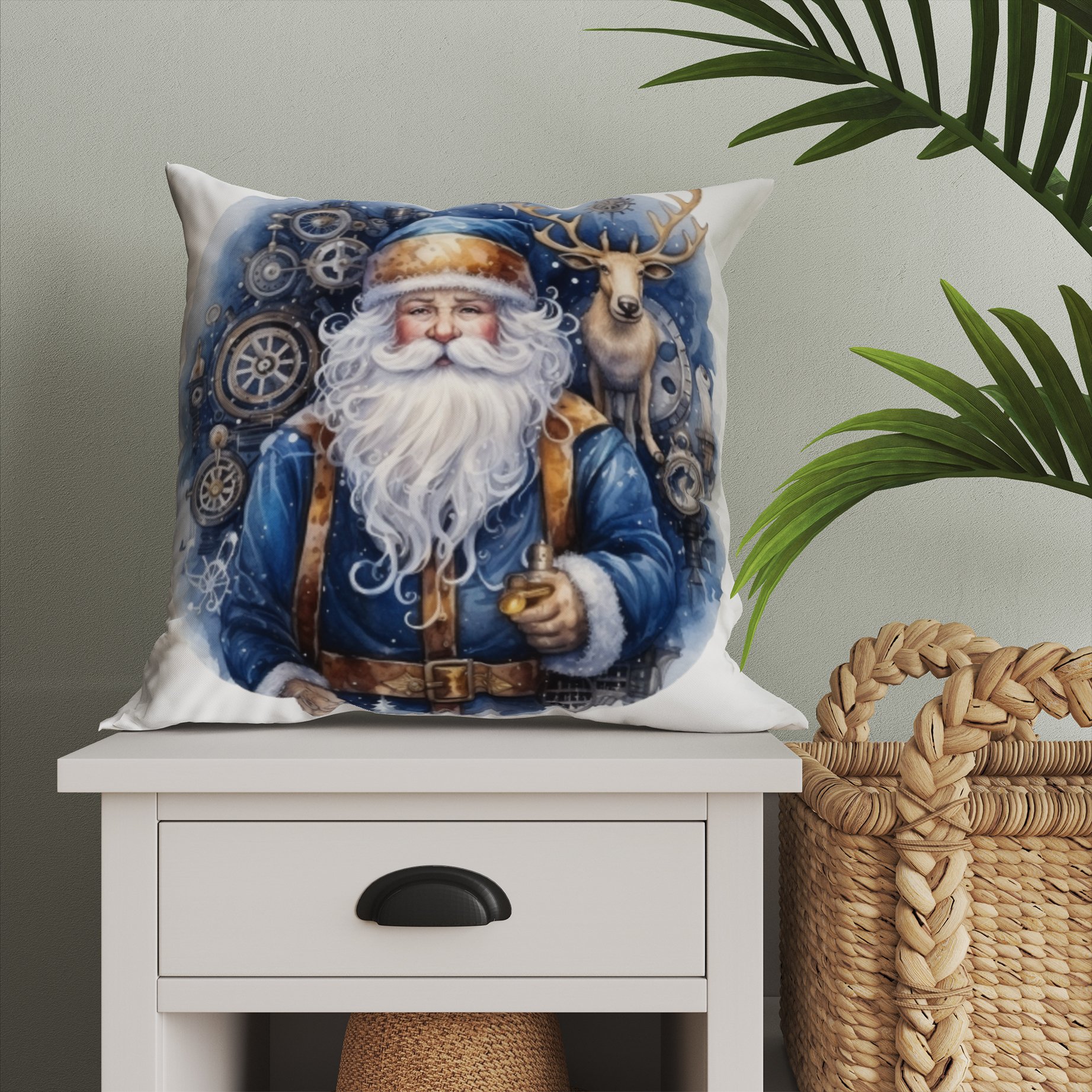 Yılbaşı Koleksiyonu- Christmas Santa Claus - Noel Baba ve Yılbaşı Geyikleri 2'li Kumaş Kırlent Paneli Dikilmemiş