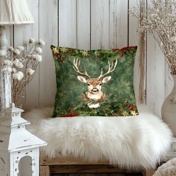 Yılbaşı Koleksiyonu- 45x45 cm Dikilmemiş 2’li Kırlent Paneli – Yılbaşı RenGeyiği ve Kokinalar