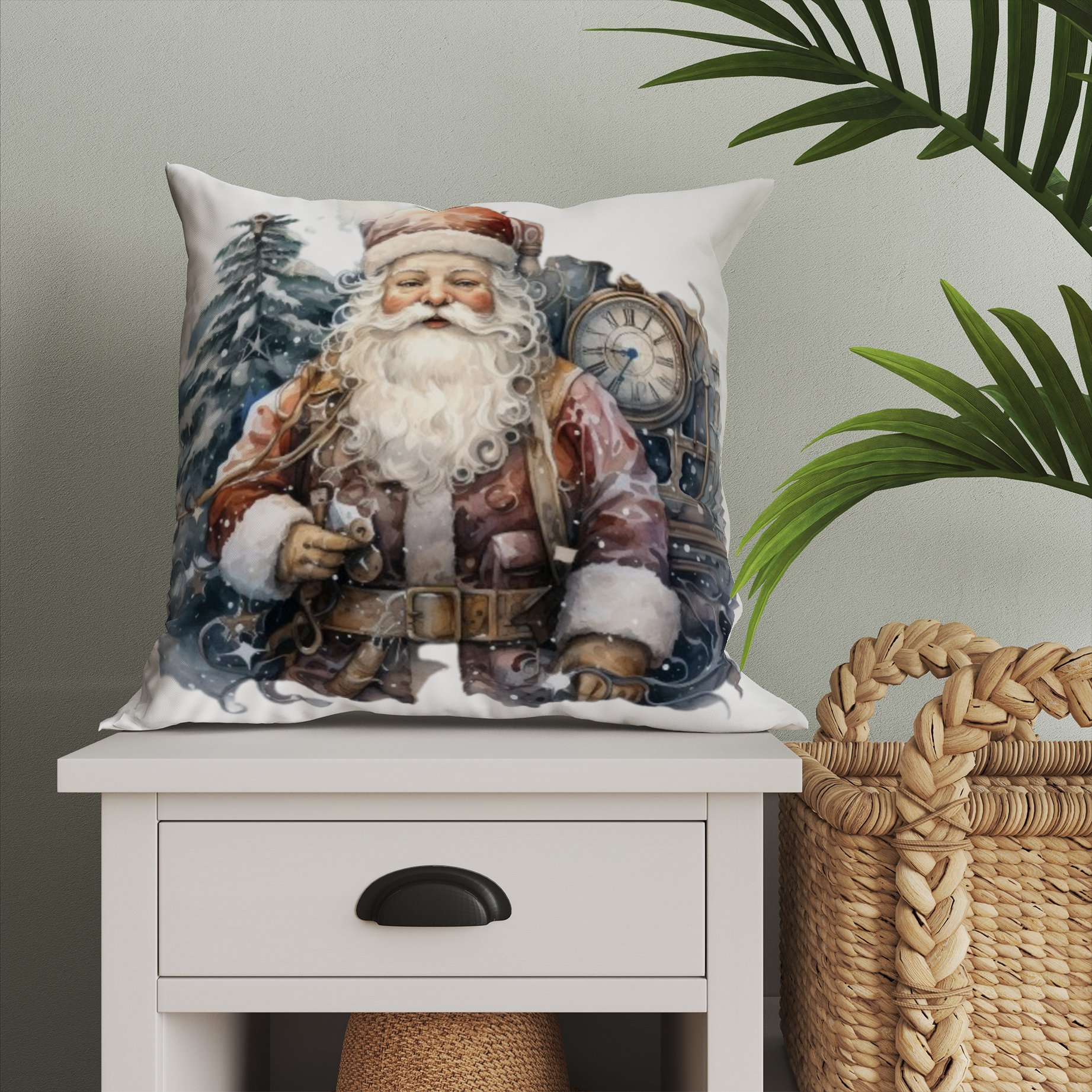 Yılbaşı Koleksiyonu- Christmas Santa Claus - Noel Baba ve Yılbaşı Geyikleri 2'li Kumaş Kırlent Paneli Dikilmemiş
