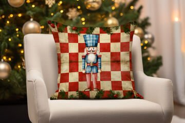 Yılbaşı Koleksiyonu- 45x45 cm Dikilmemiş 2’li Kırlent Paneli – Vintage Kareli Zemin Kurşun Asker