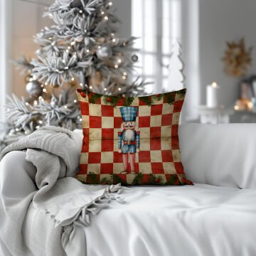 Yılbaşı Koleksiyonu- 45x45 cm Dikilmemiş 2’li Kırlent Paneli – Vintage Kareli Zemin Kurşun Asker