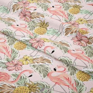 Tropikal Serisi- Flamingo ve Ananas Desenli Kumaş
