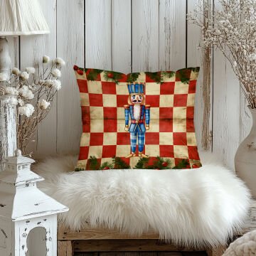 Yılbaşı Koleksiyonu- 45x45 cm Dikilmemiş 2’li Kırlent Paneli – Vintage Kareli Zemin Kurşun Asker