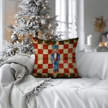 Yılbaşı Koleksiyonu- 45x45 cm Dikilmemiş 2’li Kırlent Paneli – Vintage Kareli Zemin Kurşun Asker