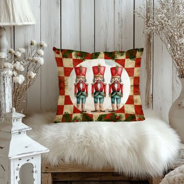 Yılbaşı Koleksiyonu- 45x45 cm Dikilmemiş 2’li Kırlent Paneli – Vintage Kareli Zemin Kurşun Askerler