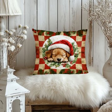 Yılbaşı Koleksiyonu- 45x45 cm Dikilmemiş 2’li Kırlent Paneli – Vintage Kareli Zemin Sevimli Köpek