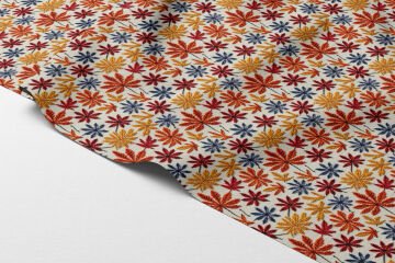 3D Sonbahar Yaprakları Desenli Dijital Baskılı Kumaş – Siyah Zemin