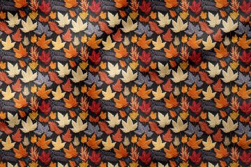 3D Sonbahar Yaprakları Desenli Dijital Baskılı Kumaş