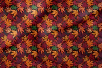 3D Sonbahar Yaprakları Desenli Dijital Baskılı Kumaş