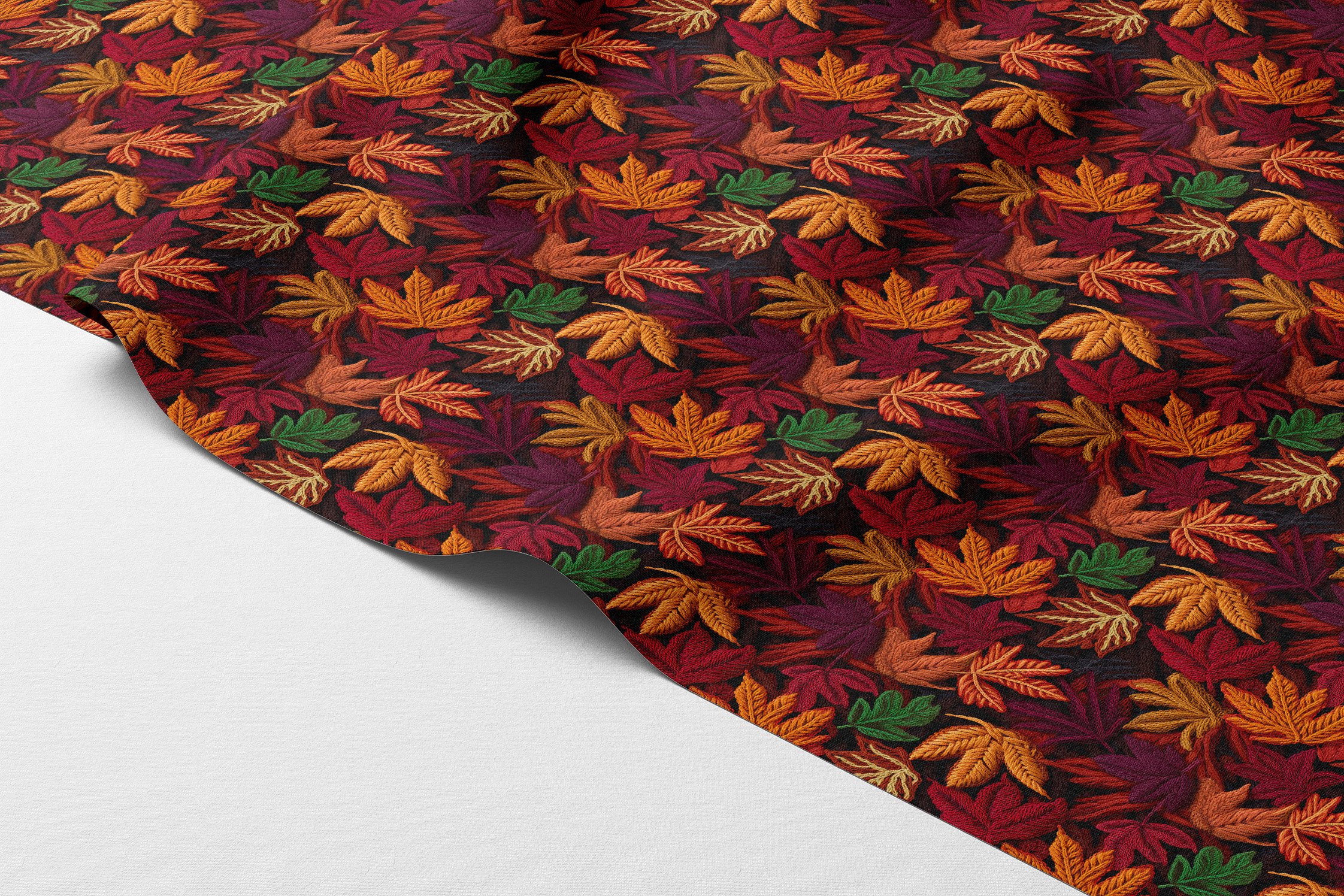3D Sonbahar Yaprakları Desenli Dijital Baskılı Kumaş