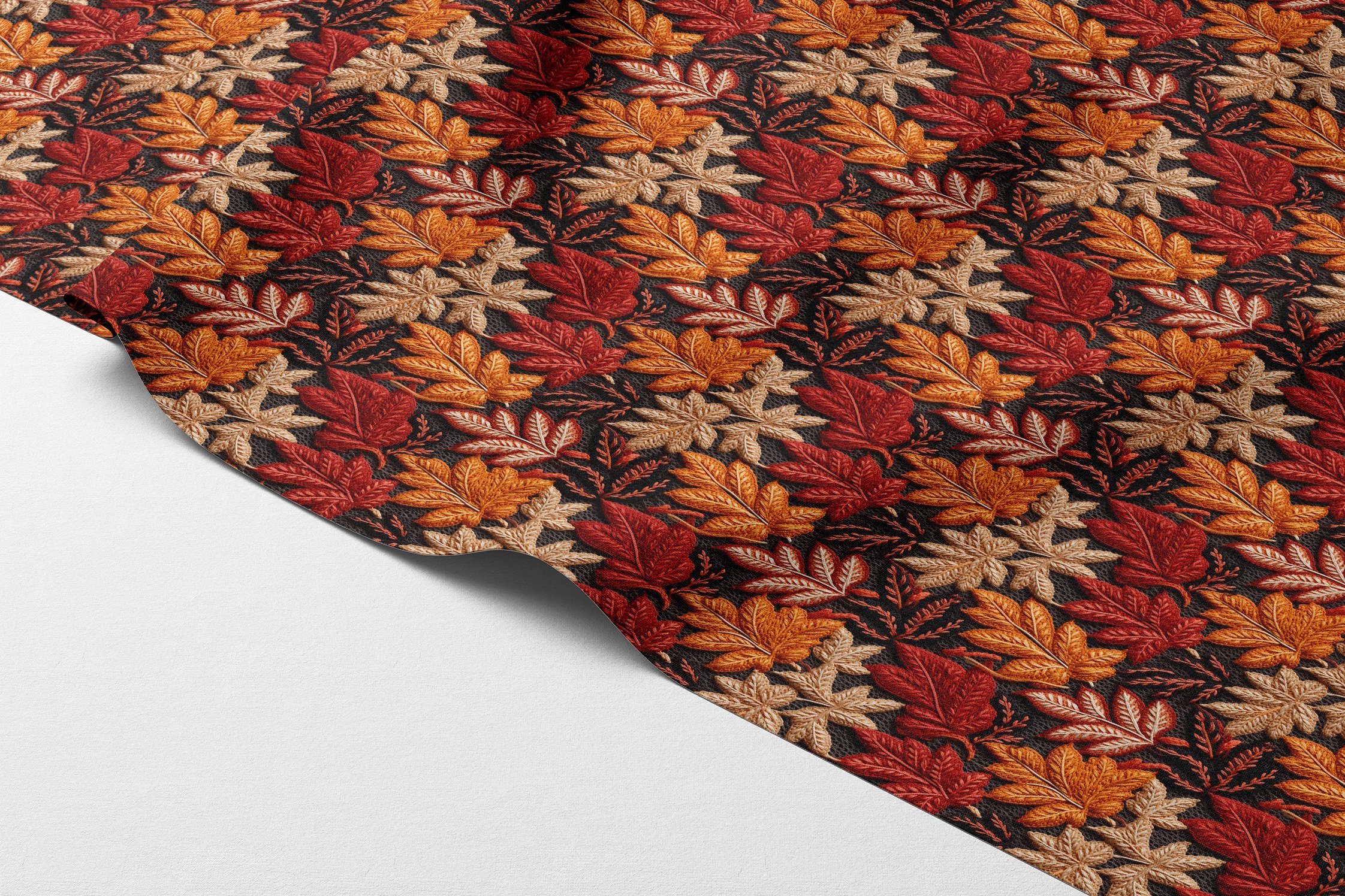 3D Sonbahar Yaprakları Desenli Dijital Baskılı Kumaş