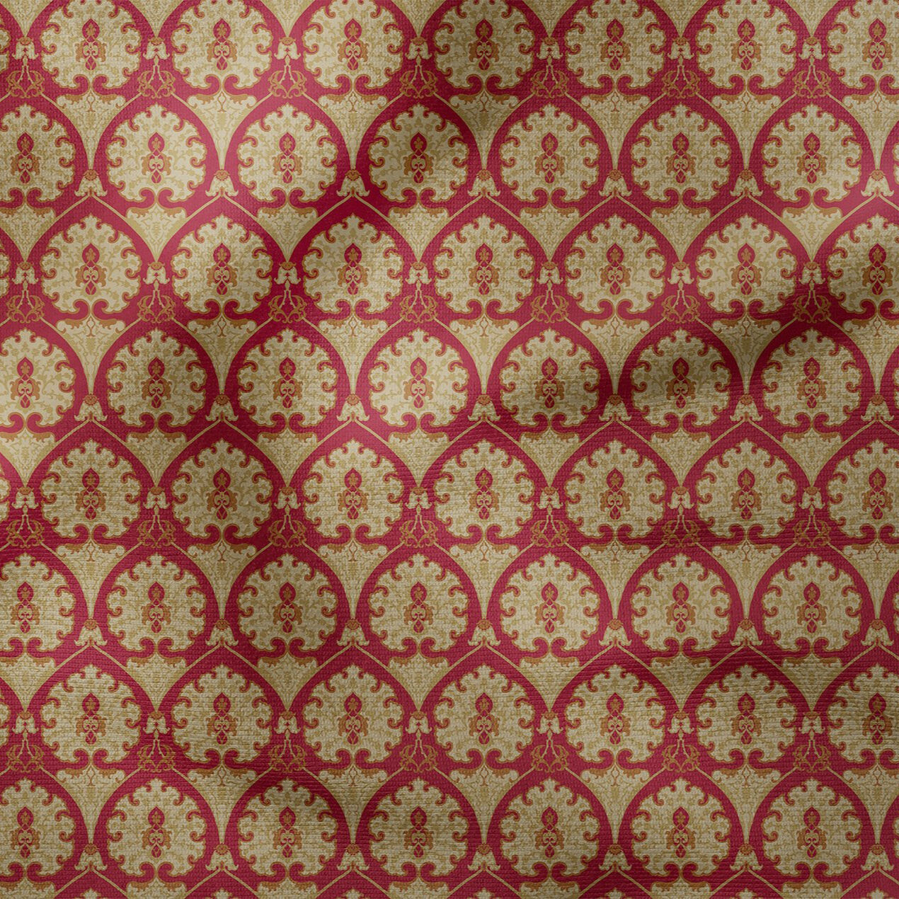 Bordo Zemin Üzerine Damask Dijital Baskılı Kumaş