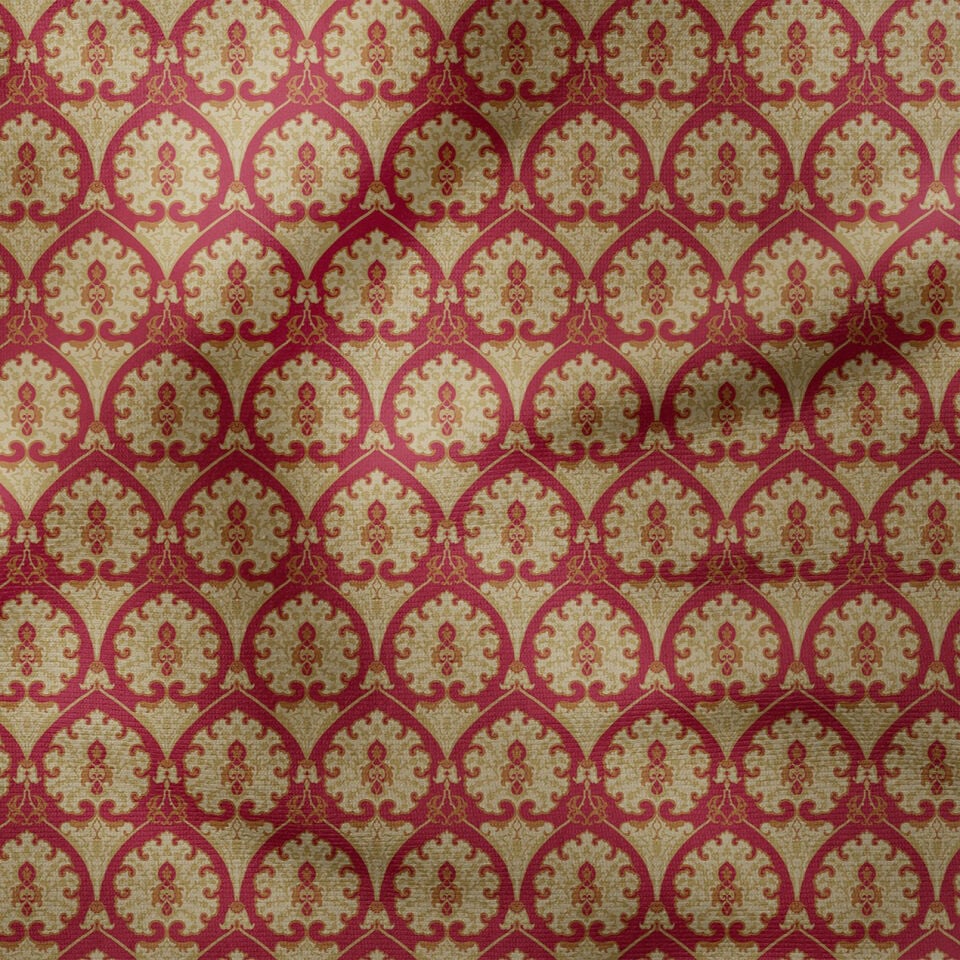 Bordo Zemin Üzerine Damask Dijital Baskılı Kumaş