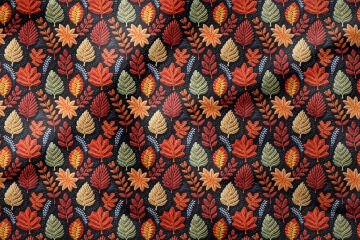 3D Sonbahar Yaprakları Desenli Dijital Baskılı Kumaş
