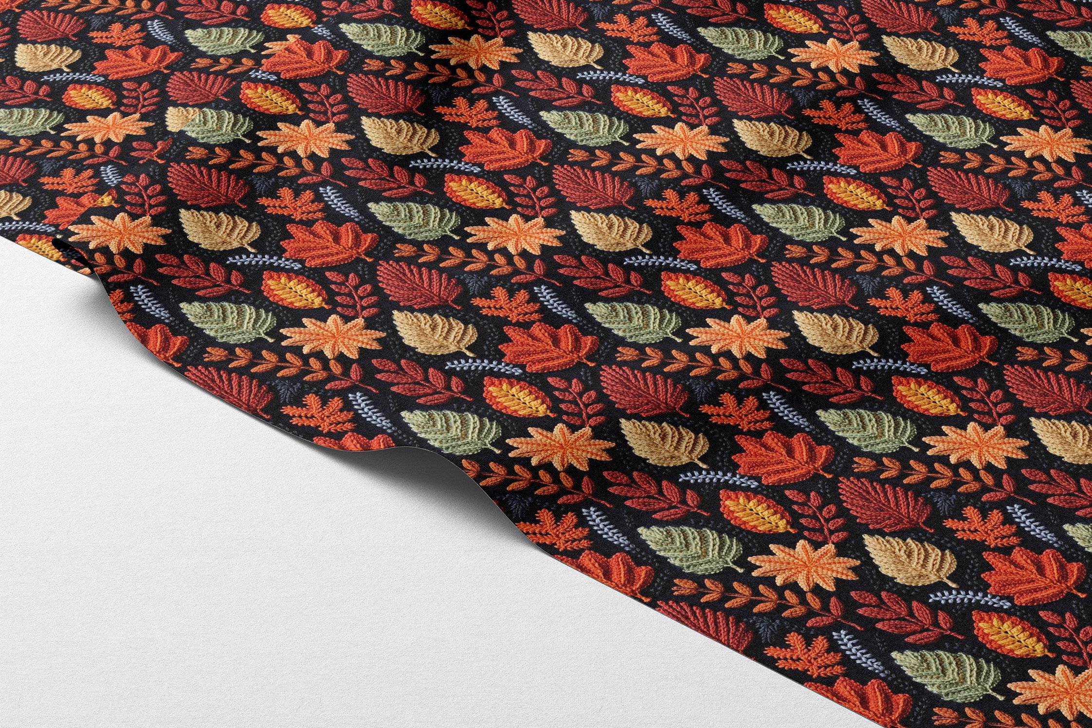 3D Sonbahar Yaprakları Desenli Dijital Baskılı Kumaş