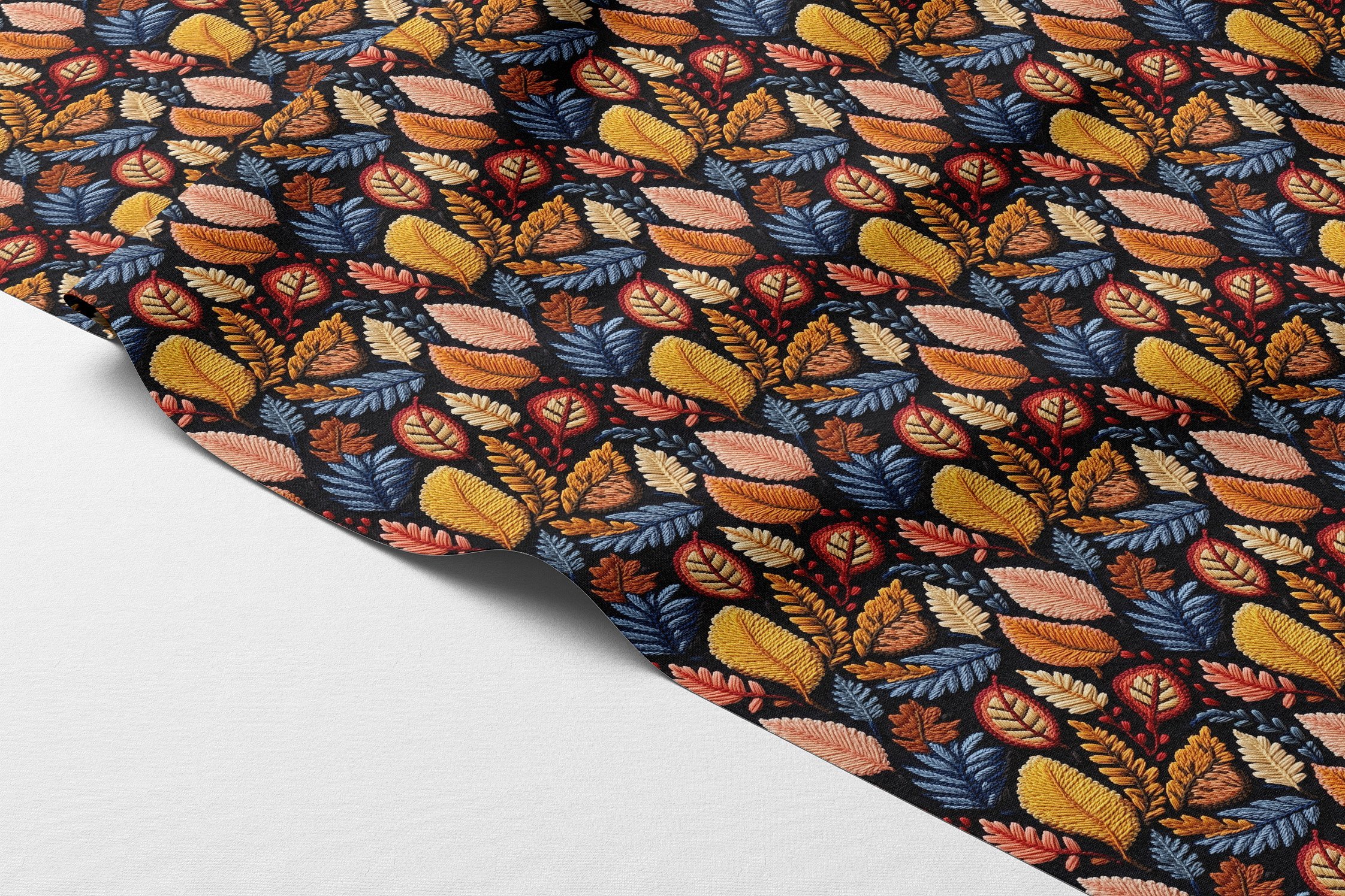 3D Sonbahar Yaprakları Desenli Dijital Baskılı Kumaş