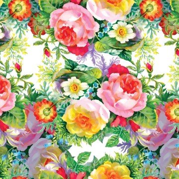 Colorful Watercolor Flowers Patterned Digital Print Fabric on White Background