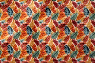 3D Sonbahar Yaprakları Desenli Dijital Baskılı Kumaş