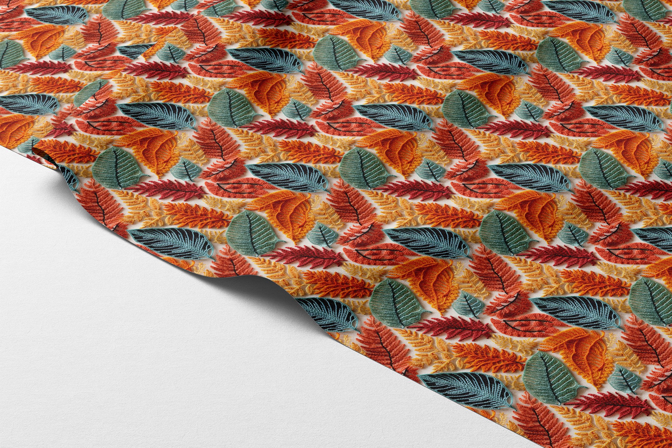3D Sonbahar Yaprakları Desenli Dijital Baskılı Kumaş