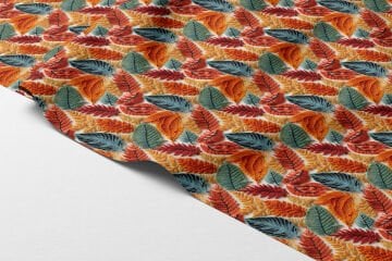 3D Sonbahar Yaprakları Desenli Dijital Baskılı Kumaş