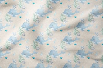 Summer Collection Cream Based Dolphin Fish Multi-Purpose Decorative Digital Print Fabric