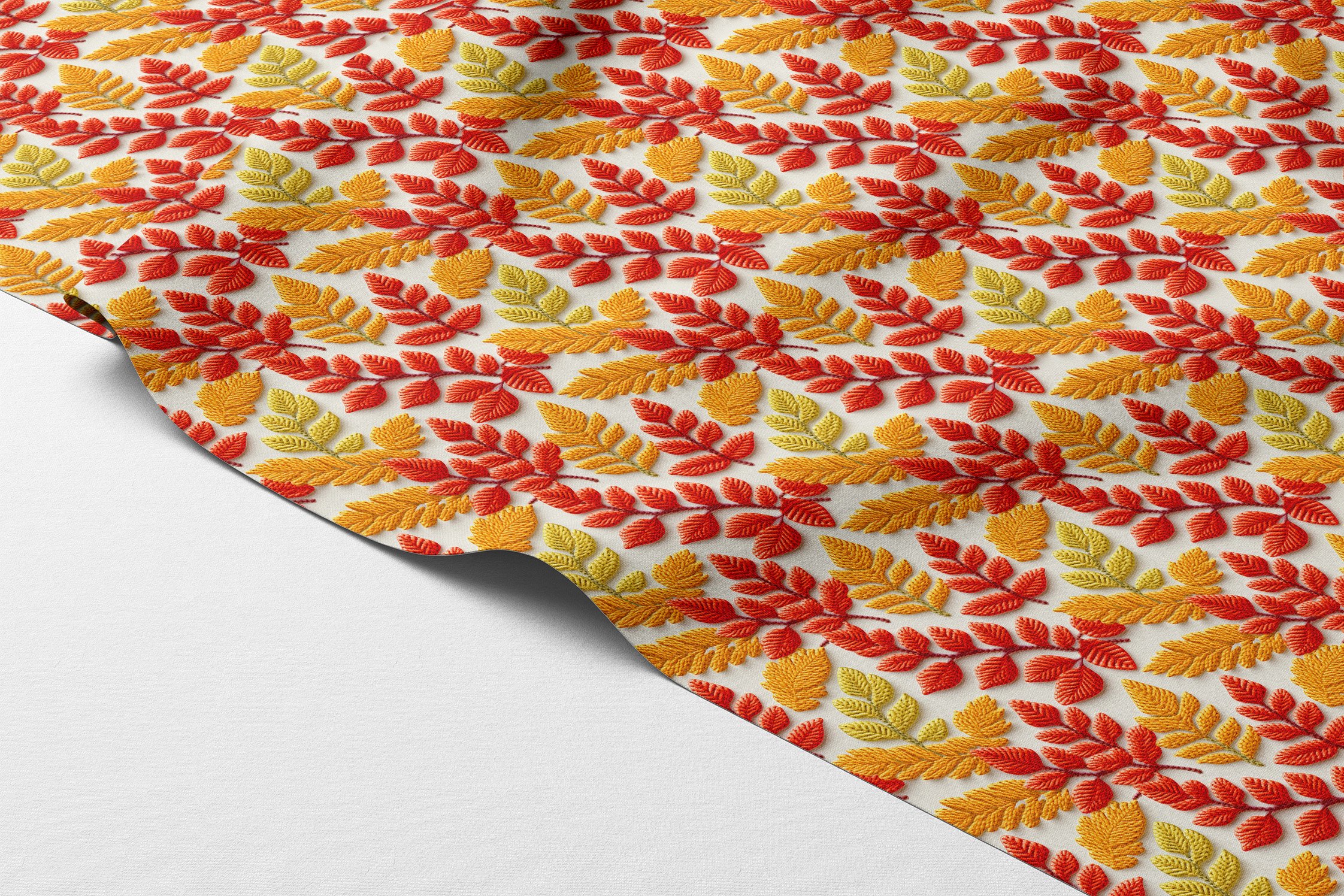 3D Sonbahar Yaprakları Desenli Dijital Baskılı Kumaş