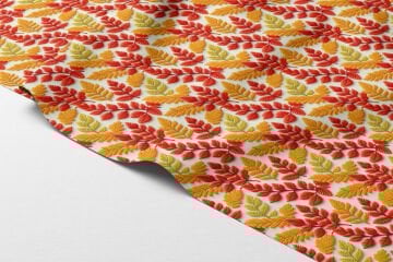 3D Sonbahar Yaprakları Desenli Dijital Baskılı Kumaş