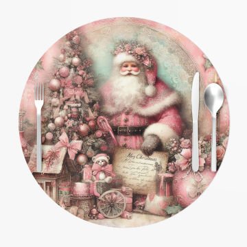 Yılbaşı Koleksiyonu- Servis Suplası Vintage Christmas Noel Baba 3'lü Set Kumaşı Dikilmemiş