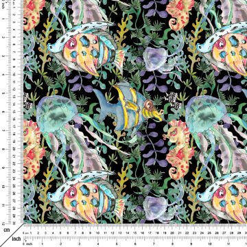 Renkli Deniz Canlıları Kumaşı