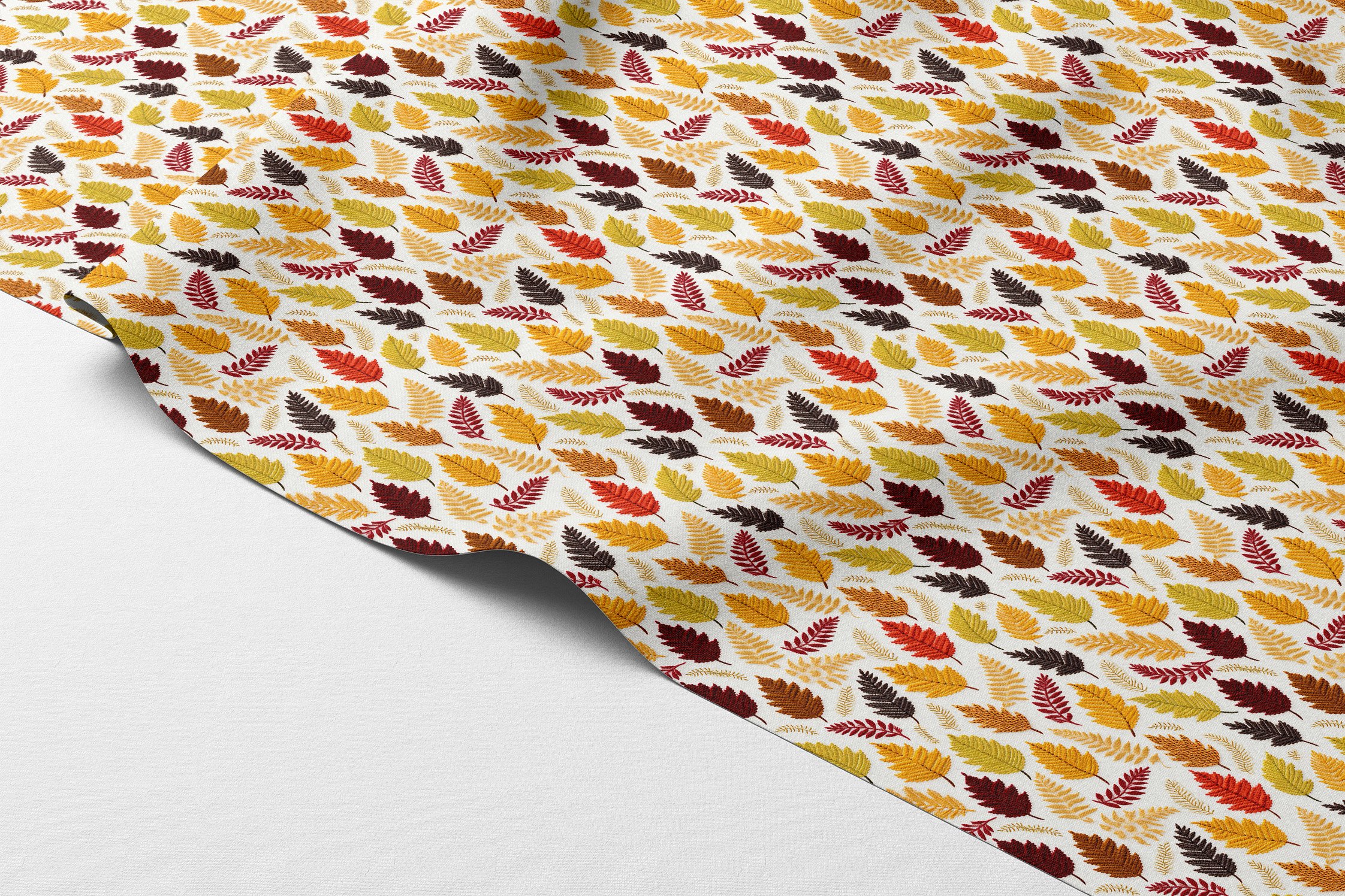 3D Sonbahar Yaprakları Desenli Dijital Baskılı Kumaş