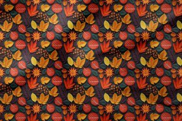 3D Sonbahar Yaprakları Desenli Dijital Baskılı Kumaş